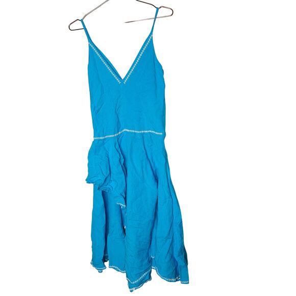 ESTEBAN CORTAZAR COLLECTIVE Aqua Hourglass White Stitch Midi Dress Size Medium - Picture 5 of 15